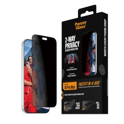 Стъклен протектор PanzerGlass за iPhone 18 Pro Max, 2-Way Privacy, Ultra-Wide Fit w. FASTFIT IN-A-BOX