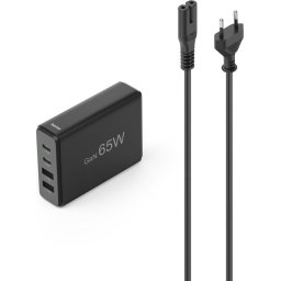 HAMA Зарядна станция 65 W, GaN, Fast Charger, 2 x USB-C, 2 x USB-A, PD