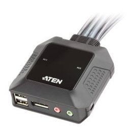 KVM суич Aten CS22DP, от 2x USB 2.0 (ж), 1x DisplayPort (ж), 1x Mic, 1x 3.5 mm jack към 1x USB 2.0 (м), 1x DisplayPort (м), 1x Mic, 1x 3.5 mm jack (м)