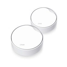 Безжична Wi-fi система TP-Link Deco X50-PoE (2-pack), 3000Mbps, 2.4GHz (574 Mbps), 5GHz (2402 Mbps), Wireless AX, 1x 10/100/1000 LAN/WAN, 1x 10/100/2500 LAN/WAN, 4 вътрешни антени, PoE, 2 устройства