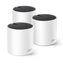 Мрежеста система TP-Link DECO X55(3-pack), 3000Mbps, 2.4GHz (574Mbps)/ 5 GHz (2402Mbps), Wireless AX, 3x 10/100/1000, 2 вътрешни антени, 3 бр.