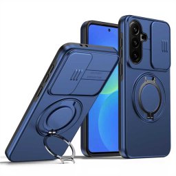 Хибриден гръб с кръгла стойка и слайдър за камера за Samsung Galaxy S26 FE - тъмно син