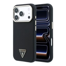 Гръб Guess за iPhone 18 Pro Max / 17 Pro Max, PU Kevlar Triangle Logo MagSafe, Черен