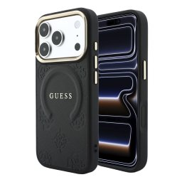 Гръб Guess за iPhone 18 Pro / 17 Pro, Saffiano HS Peony & Ring MagSafe, Черен