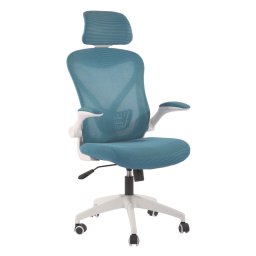 Директорски стол RFG Jolly White HB, до 120кг, дамаска/меш, полипропиленова база, люлеещ механизъм, коригиране на височината, лумбална опора, заключване в позиция, син