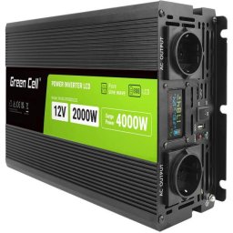 Инвертор PRO GREEN CELL, 12/220V, DC/AC, 2000W/4000W, INVGCP2000LCD LCD Чиста синусоида