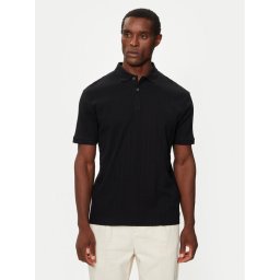 Selected Homme Тениска с яка и копчета 16094575 Черен Regular Fit