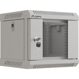 Комуникационен шкаф Lanberg rack cabinet 10" wall-mount 4U/300x300 (flat pack) with glass door grey