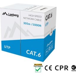 Кабел Lanberg LAN cable CAT.6 utp 305m solid cu grey cpr + fluke passed