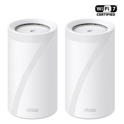 Мрежеста система TP-Link Deco BE85 (2-pack), 19000Mbps, 2.4GHz (1376Mbps)/ 5GHz (5760Mbps)/ 6GHz (11520Mbps), Wireless BE, 1x WAN/LAN 100/1000/10000Mbps, 1x WAN/LAN 100/1000/10000Mbps SFP+, 2x 100/1000/2500Mbps RJ45, 1x USB 3.0, 8x вътрешни антени