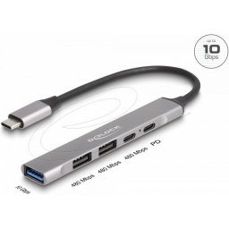 Delock Хъб USB-C, 4 порта, 1 x USB-A 10 Gbps, 2 x USB-A, 1 x USB-C, USB-C PD 95 W
