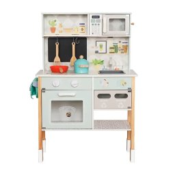 Детска Дървена Кухня GINGER HOME с Електронен Котлон, Микровълнова, Фурна, Мивка и Аксесоари, Мас...