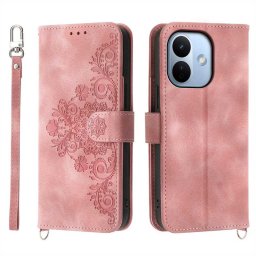 Кожен калъф тип портмоне с мандала за Xiaomi Redmi Note 17 Pro 5G - светло розов