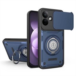 Хибриден гръб с кръгла метална стойка MAGSAFE и слайдър за камера за Xiaomi Redmi Note 17 Pro 5G - тъмно син