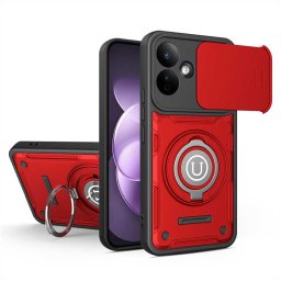 Хибриден гръб с кръгла метална стойка MAGSAFE и слайдър за камера за Xiaomi Redmi Note 17 Pro 5G - червен