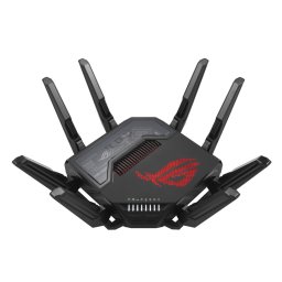 Рутер ASUS ROG Rapture GT-BE98, 25000Mbps, 2.4GHz (1376 Mbps)/5GHz (5764 Mbps)/5GHz (5764 Mbps)/6GHz (11529 Mbps), Wireless BE, 1x 10Gbps WAN/LAN, 1x 10Gbps LAN, 1x 2500Mbps WAN/LAN, 3x 2500Mbps LAN, 1x 1000Mbps LAN, 1x USB 3.0, 8x външни антени