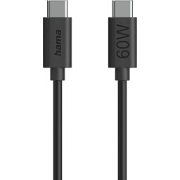 HAMA Кабел за зареждане USB-C - USB-C, 60 W, 1.2 м, черен