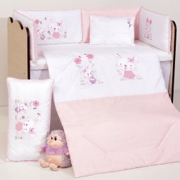 Бебешки спален комплект Бродерия Розови Зайчета Ластик Цип Comfort Line
