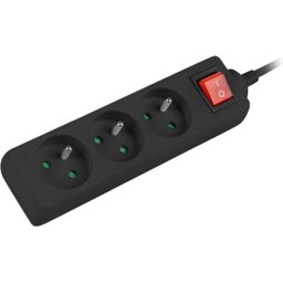 Разклонител Lanberg power strip 3m, 3 sockets, french with circuit breaker quality-grade copper cable, black
