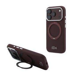 Кейс Lacoste за iPhone 18 Pro Max, PVC Petit Pique MagSafe Case with Ring Stand - Бордо