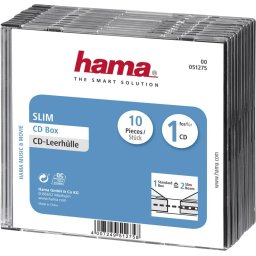 Hama Slim CD кутийки за дискове, опаковка от 10 бр, прозрачен/черен