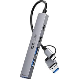Orico хъб HUB USB-C 5 port - USB3.0 x 1, USB2.0 x 2, USB-C x 2, Aluminium - YSA4-U2-GY