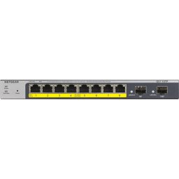 Суич Netgear GS110TP v3, 8 x 10/100/1000 Gigabit Smart switch, 8 x PoE and 2 SFP, auto VoIP and Video, ACL (Up to 53W)