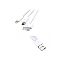3 в 1, Интерфейсен USB кабел, към 30 пинов конектор, 8 пинов конектор, Micro USB, за iPhone 3/4/4S/5, Samsung, HTC, Blackberry