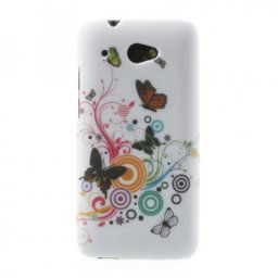 Твърд гръб с апликация от пеперуди за HTC Desire 601 Zara - бял