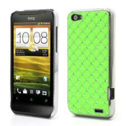 Твърд гръб с кристали за HTC One V - зелен
