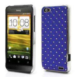 Твърд гръб с кристали за HTC One V - тъмно синьо