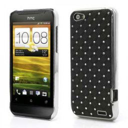 Твърд гръб с кристали за HTC One V - черен