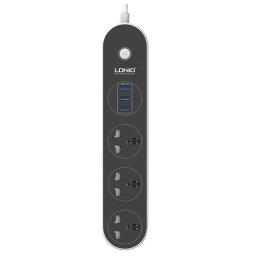 Разклонител с 3 гнезда и 3 USB порта за бързо зареждане LDNIO SC3301