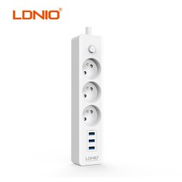 Разклонител с 3 гнезда и 3 USB порта за бързо зареждане LDNIO SE3330