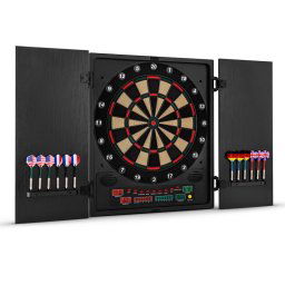 KLARFIT Dartmaster, черен, електронна мишена със стрелички и врата (DRB-Dartchamp)