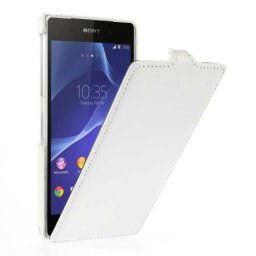 Кожен калъф "Личи" с вертикално отваряне за Sony Xperia Z2 - бял