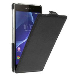 Кожен калъф "Личи" с вертикално отваряне за Sony Xperia Z2 - черен