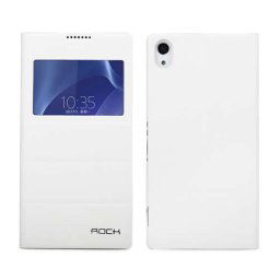 Кожен калъф с прозорец за Sony Xperia Z2 - бял