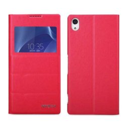 Кожен калъф с прозорец за Sony Xperia Z2 - червен