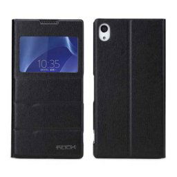 Кожен калъф с прозорец за Sony Xperia Z2 - черен