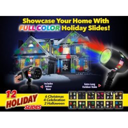 Лазерен проектор Slide Show Laser Light, Статичен и подвижен, 3D холографски ефект, Външен и вътрешен монтаж, 12 различни слайда