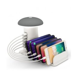 Мултифункционално USB зарядно устройство с нощна лампа Mushroom Charger, 5 USB, GSM поставка