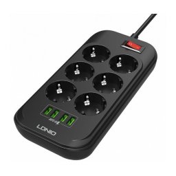 Разклонител с 6 гнезда и 4 USB порта за бързо зареждане LDNIO SE6403