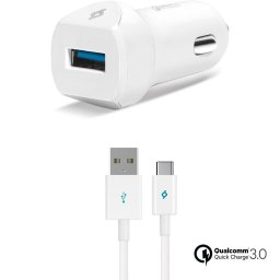 Зарядно за кола 12V ttec SpeedCharger QC 3.0 In-Car Charger , 18 W with Type-C - Бяло
