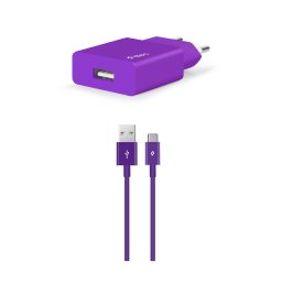 Зарядно 220V SmartCharger USB Travel Charger, 2.1A, incl. Type C Cable - Лилаво