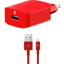 Зарядно 220V SmartCharger USB Travel Charger, 2.1A, incl. Lightning Cable - Червено, 118095