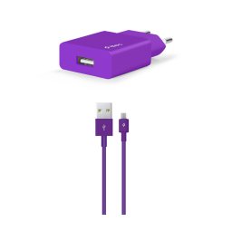 Зарядно 220V SmartCharger USB Travel Charger, 2,1A, incl, Micro USB Cable - Лилаво