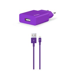 Зарядно 220V SmartCharger USB Travel Charger, 2.1A, incl. Lightning Cable - Лилаво