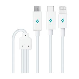 Кабел ttec Trio Charge / Data Mini Cable , Type-C , Lightning , Micro USB , 120cm - Бял