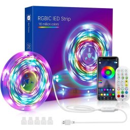 RGBIC LED Лента USB с Bluetooth и Дистанционно Управление за Интериор - Комплект 5м